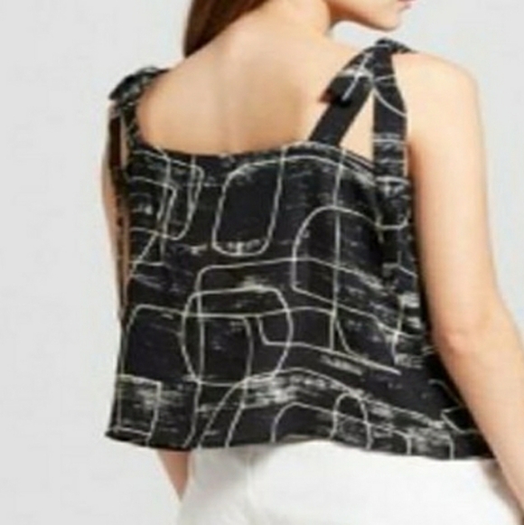 *NEW! SQUARE NECK GEOMETRICAL PRINT TANK TOP BLOUSE SIZE XS SLEEVELESS Black - Picture 3 of 4